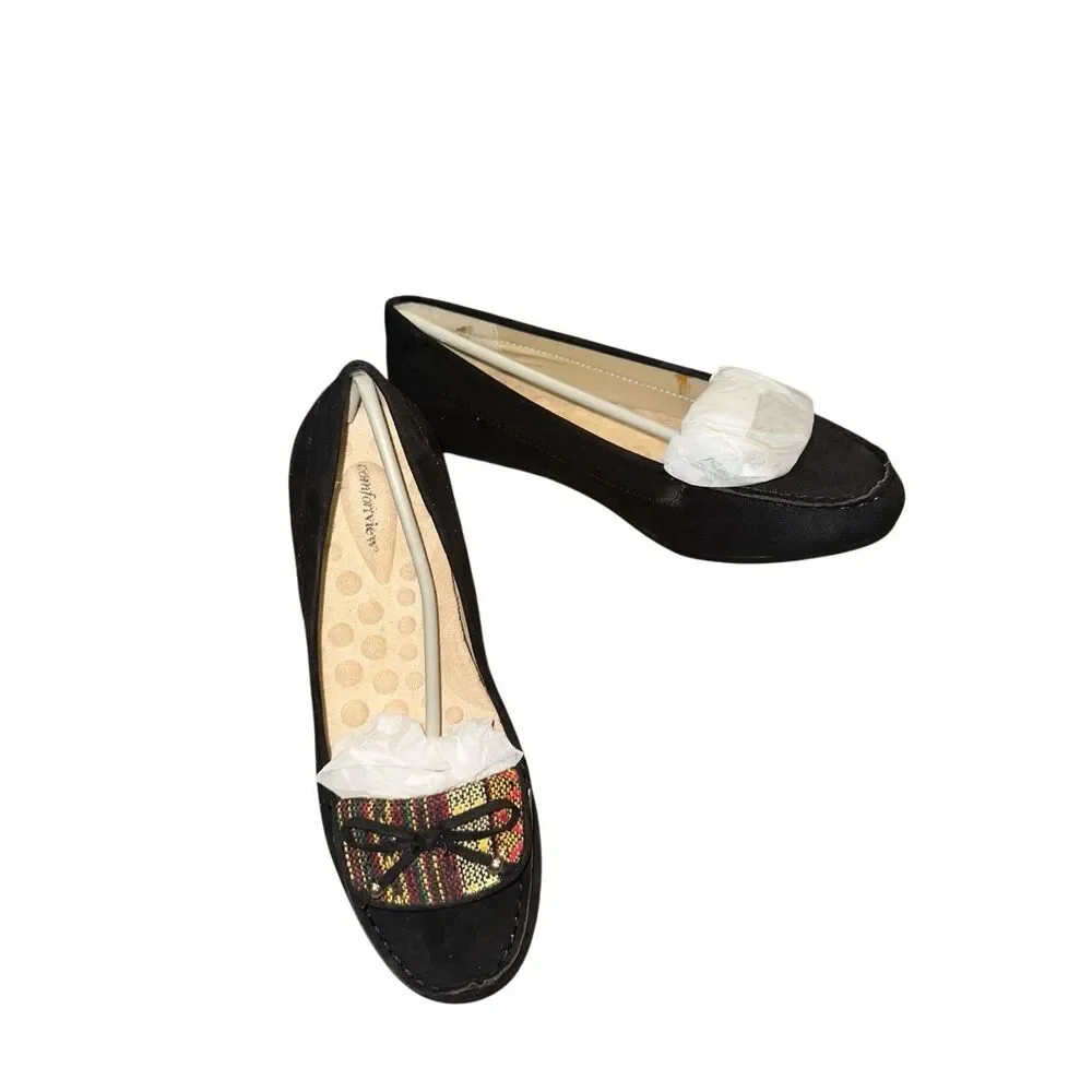 Comfortview Womens 9WW Slip On Loafers Flats Black Tapestry‎ Non Slip Soles New